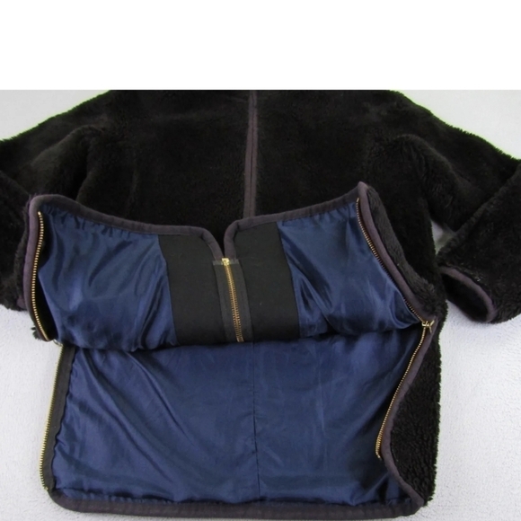 J. Crew Teddy Bear Faux fur Black coat jacket ladies LG - Picture 11 of 12